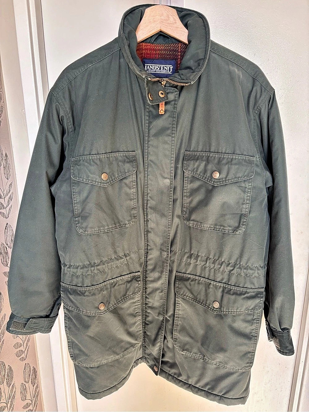 Lands' End Women's Barn Coat Utility Barn Coat Green Medium-Large Winter Wool Li